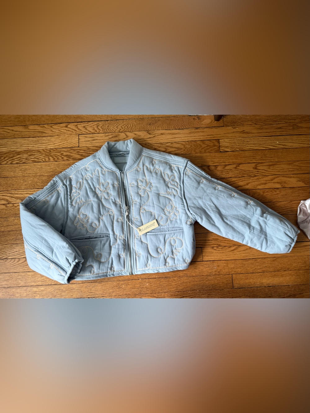Blank NYC Light Blue Quilted Embroidered Jacket - Size Small - NWT